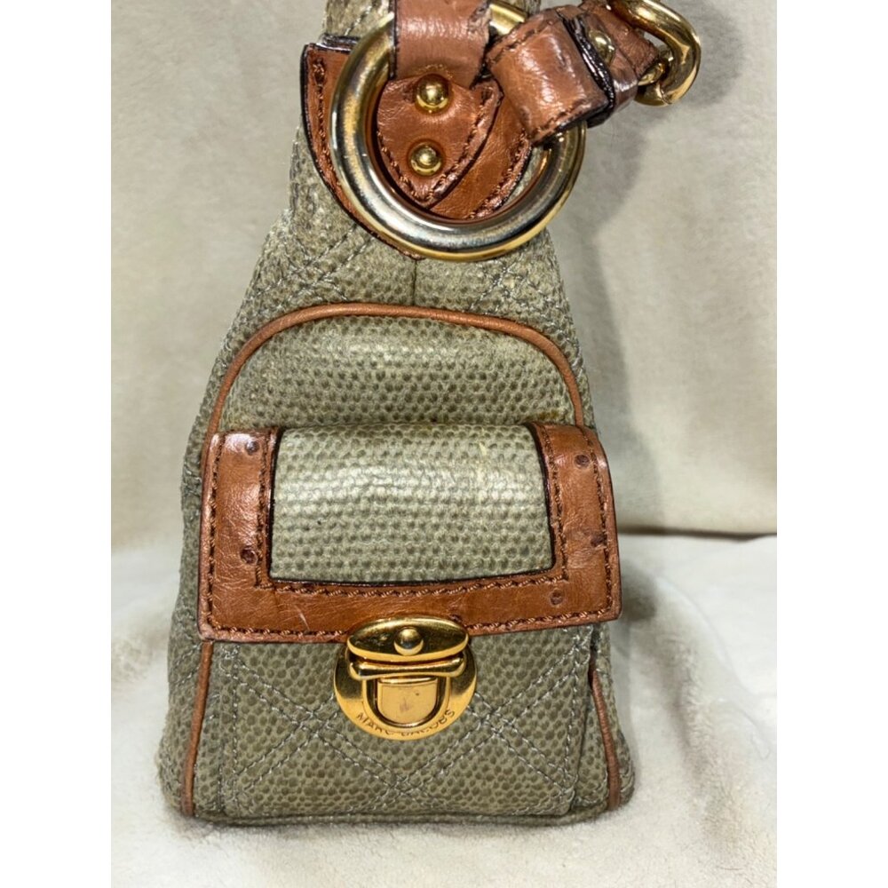 * VTG Marc Jacobs Coated Canvas Ostrich Stam Hobo Bag Purse Green Medium Size #i - Picture 6 of 13